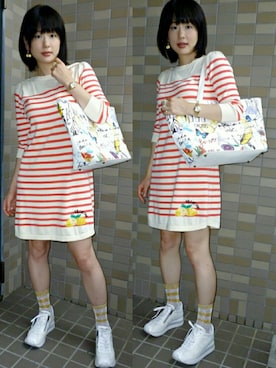 「Desigual（デシグアル）のアイテム（トートバッグ）」を使った、Mari Yamasakiさん（レディース・162cm）の夏コーディネート