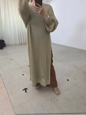 透かし編みメッシュニットワンピースを使った人気ファッションコーディネート Wear