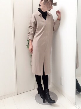 「CECIL McBEE（セシルマクビー）のアイテム（シャツワンピース）」を使った、tomさん（レディース・155cm）の冬コーディネート