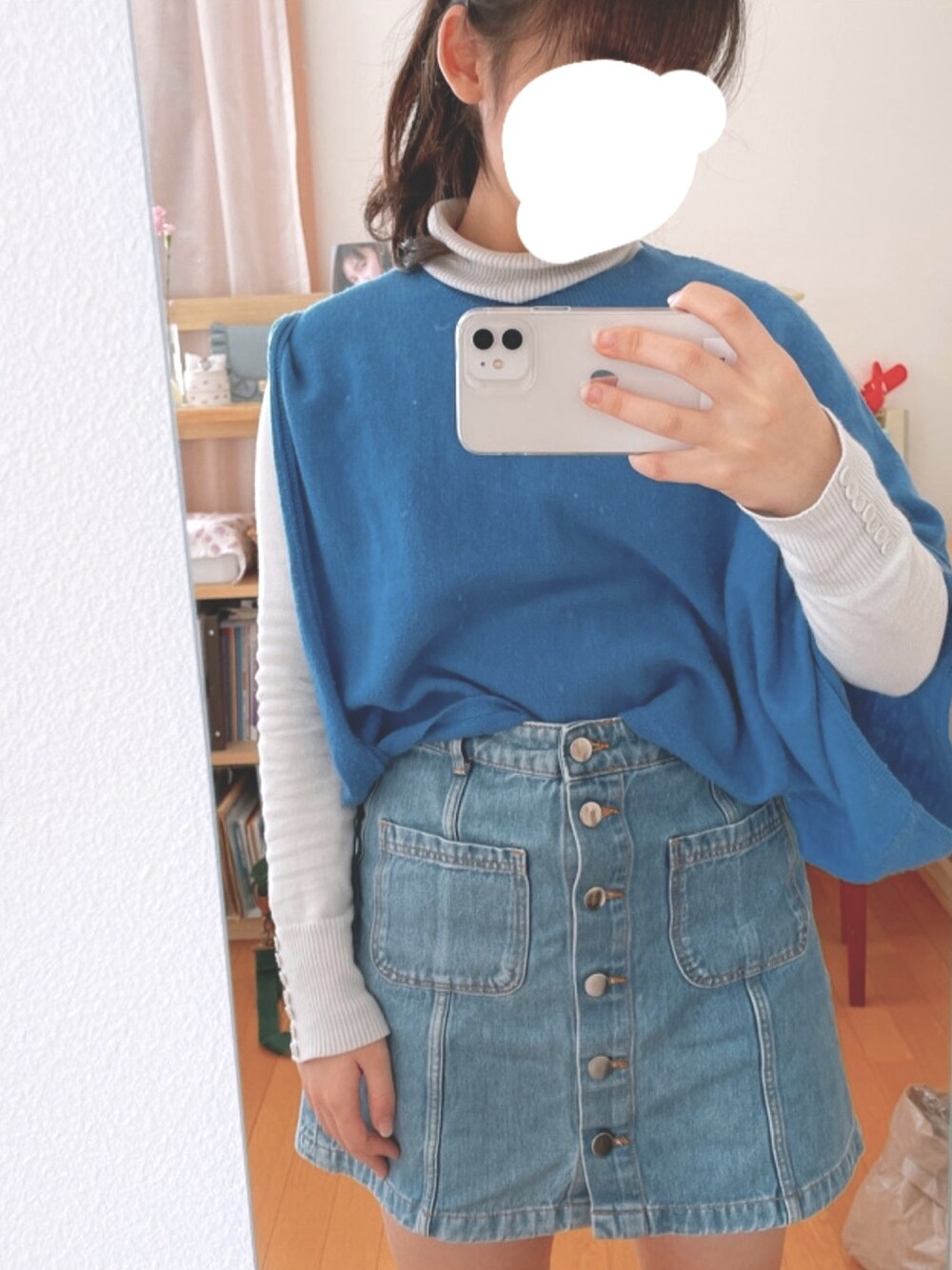 「低身長コーデ、カジュアルコーデ、ブルーコーデ」｜「niko and...のウール混着回しニットセット（ニット/セーター、ブルー系）」を使った、にぱきゅう💡さん（レディース・150cm）の冬コーディネートの1枚目の写真