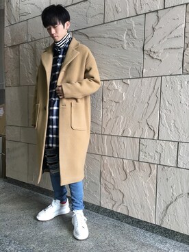 「Danke schon」｜「アイテム（ステンカラーコート）」を使った、大輝さん（メンズ・174cm）の冬コーディネート