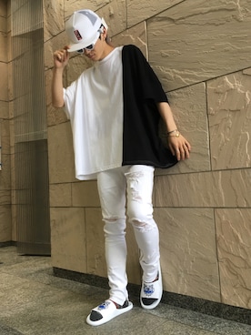「BlackEyePatch（ブラックアイパッチ）のアイテム（帽子）」を使った、大輝さん（メンズ・174cm）の春コーディネート