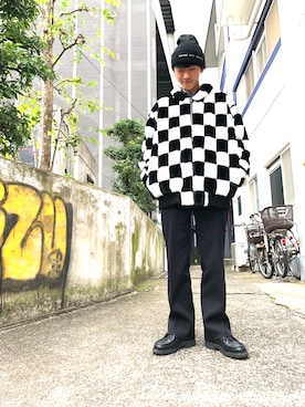 「KaneZ（ケインズ）のKaneZ/ケインズ/CHAOS BEANIE（ニットキャップ/ビーニー）」を使った、大輝さん（メンズ・174cm）の冬コーディネート