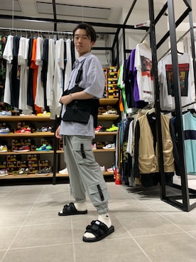 「DANKE SCHON（ダンケシェーン）のDankeSchone/ダンケシェーン/Stripe Albert S/S SHIRTS(ショートスリーブシャツ)（シャツ/ブラウス）」を使った、大輝さん（メンズ・175cm）の夏コーディネート