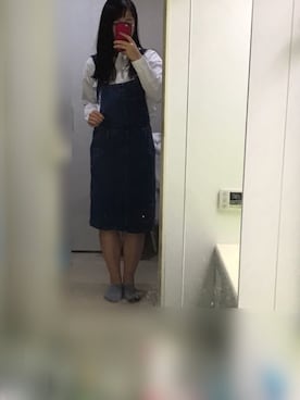 「JEANS MATE（ジーンズメイト）のアイテム（オールインワン・サロペット）」を使った、ちなちゅん☺︎さん（レディース・160cm）の冬コーディネート