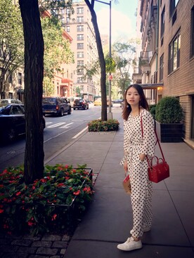 「アイテム（ボストンバッグ、レッド系）」を使った、Littleyiyiさん（レディース・163cm）の夏コーディネート