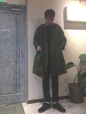 「UNUSED」｜「アイテム（ミリタリージャケット）」を使った、junya_mochizukiさん（メンズ・177cm）の冬コーディネート