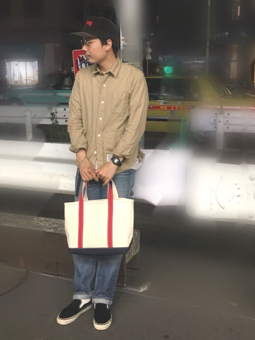 「501xx、春コーデ、l.l.bean、リーバイス501」｜「古着のアイテム（キャップ、ブラウン系）」を使った、junya_mochizukiさん（メンズ・177cm）の春コーディネートの1枚目の写真