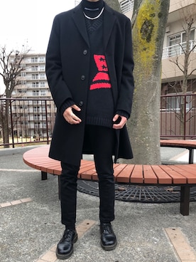 「JOHN LAWRENCE SULLIVAN」｜「アイテム（チェスターコート）」を使った、toshiさん（メンズ・172cm）の冬コーディネート