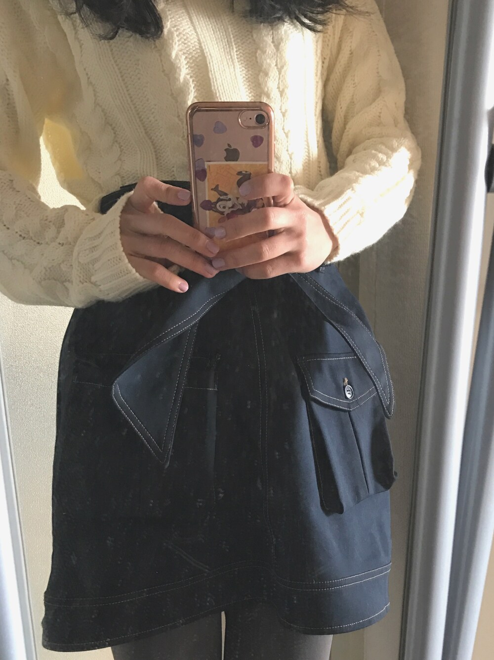 「dazzlinのﾀｰﾄﾙゆるｹｰﾌﾞﾙﾆｯﾄTOPS（ニット/セーター、ホワイト系）」を使った、Hさん（レディース・162cm）の冬コーディネートの1枚目の写真