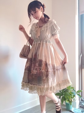 「BOHE MAOのアイテム（ワンピース、グリーン系）」を使った、咩哒子さん（レディース）の冬コーディネート