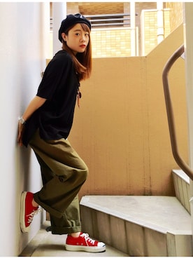 「sneakers」｜「アイテム（ハンチング/ベレー帽）」を使った、akiさん（レディース・153cm）の夏コーディネート