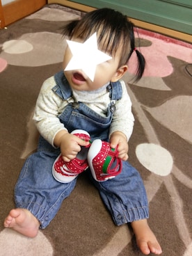 「PETIT BATEAU（プチバトー）のアイテム（オールインワン・サロペット）」を使った、ntkさん（キッズ・70cm）の春コーディネート