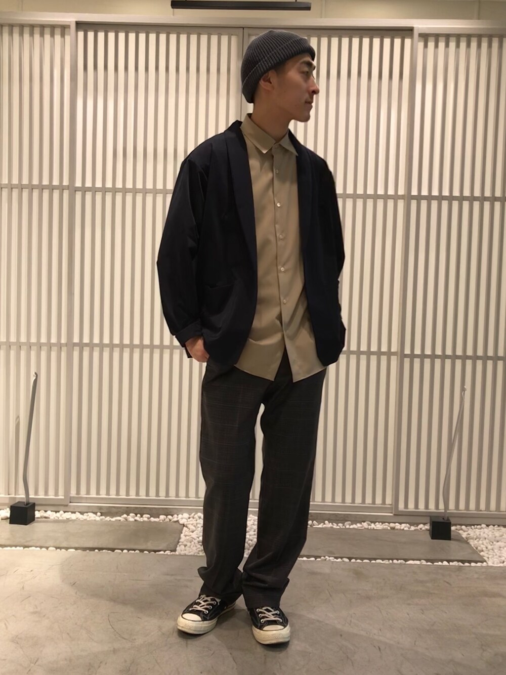 「summer、spring、春コーデ、春、夏コーデ、ユナイテッドトウキョウ、UNITED TOKYO、ootd、ジャケット」｜「UNITED TOKYOのSOLOTEX&#174;タフタジャージカーディガン（カーディガン/ボレロ、ベージュ系）」を使った、Yusukeさん（メンズ・172cm）の春コーディネートの1枚目の写真