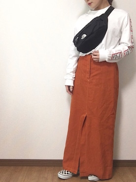 「オレンジスカート」｜pinoさん（レディース・153cm）の春コーディネート