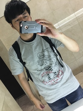 「no brand（ノーブランド）のアイテム（Tシャツ/カットソー、グレー系）」を使った、ｼﾞｮｾﾌ🦄ももかーまん✅さん（メンズ・180cm）の夏コーディネート