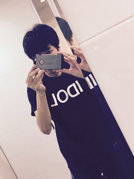 「BiS『（白文字）IDOL』Tシャツ（Tシャツ/カットソー、ブラック系）」を使った、ｼﾞｮｾﾌ🦄ももかーまん✅さん（メンズ・180cm）の夏コーディネート