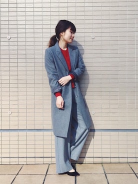 「red」｜「アイテム（チェスターコート）」を使った、Mukuさん（レディース・160cm）の冬コーディネート
