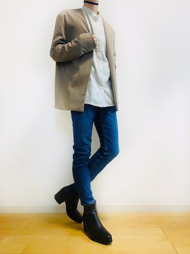 「大学生」｜「アイテム（ノーカラーコート）」を使った、Shumpei さん（メンズ・173cm）の春コーディネート