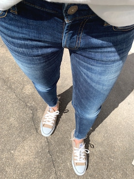 「Ungrid（アングリッド）のインディゴフレイドヘムストスリ（デニムパンツ）」を使った、まーなさん（レディース・159cm）の夏コーディネート