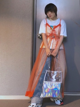 「Sinfu（シンフ）のアイテム」を使った、綾さん（レディース・160cm）の夏コーディネート