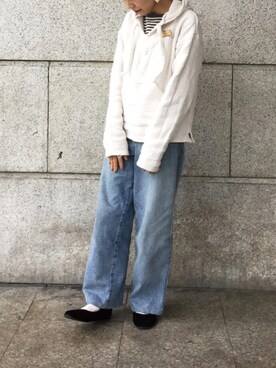 「UNIQLO（ユニクロ）のハイライズワイドストレートジーンズ（デニムパンツ）」を使った、a y a n oさん（レディース・149cm）の冬コーディネート