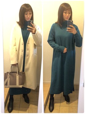 「niko and...（ニコアンド）のアイテム（ノーカラージャケット）」を使った、Mai‪︎‬‪︎☺︎Mai︎︎︎︎さん（レディース・154cm）の冬コーディネート