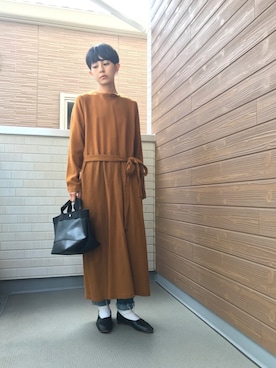 「enchainement mignon（アンシェヌマンミニョン）のアイテム（ワンピース/ドレス）」を使った、バヤシさん（レディース・157cm）の秋コーディネート