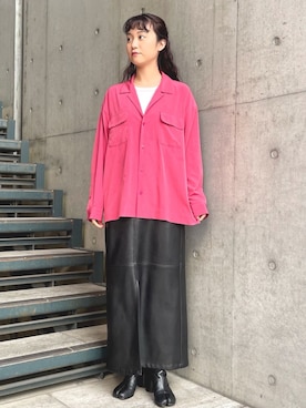 「フェイクレザースカート」｜akiho hoshiさん（レディース・158cm）の春コーディネート