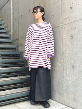 「BEAMS BOY（ビームスボーイ）のアイテム（Tシャツ/カットソー）」を使った、akiho hoshiさん（レディース・158cm）の春コーディネート