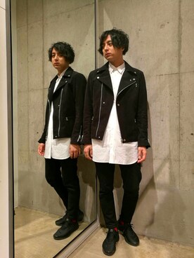 「Johnbull Private labo（ジョンブルプライベートラボ）のアイテム（ライダースジャケット）」を使った、kosukeさん（メンズ・180cm）の冬コーディネート