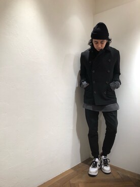 「Johnbull Private labo（ジョンブルプライベートラボ）のアイテム（ピーコート）」を使った、kosukeさん（メンズ・180cm）の冬コーディネート