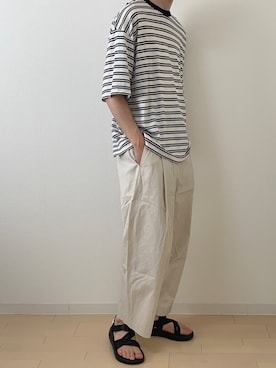 「N.HOOLYWOOD（N.ハリウッド）のアイテム（サンダル）」を使った、mozaさん（メンズ・180cm）の春コーディネート