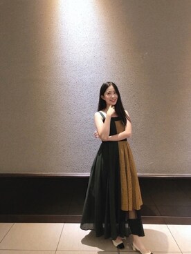 「Marjorie（マージョリー）の威尼斯的夜，異色配格紋拼紗不規則綁帶洋裝（ワンピース/ドレス、その他）」を使った、ayu🇹🇼さん（164cm）の冬コーディネート
