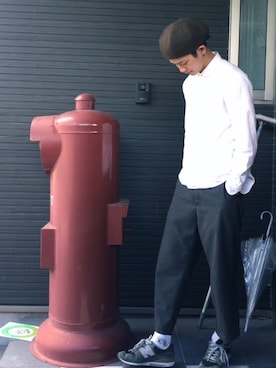「Johnbull Private labo（ジョンブルプライベートラボ）のアイテム（スラックス）」を使った、白線さん（メンズ・172cm）の夏コーディネート