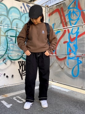 「X-girl（エックスガール）のWIDE TAPERED PANTS（その他パンツ）」を使った、YO-NEさん（レディース・154cm）の冬コーディネート