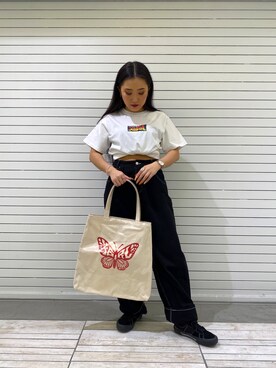「X-girl（エックスガール）のWIDE TAPERED PANTS（その他パンツ）」を使った、YO-NEさん（レディース・154cm）の春コーディネート