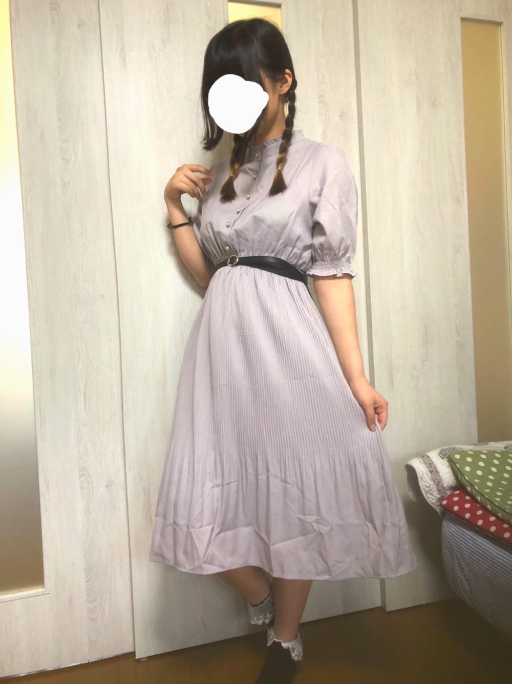 「オリーブ デ オリーブ(OLIVE des OLIVE)、OLIVE des OLIVE、夏、ootd、大人ガーリー、高身長女子、ワンピース、骨格診断ストレート、骨格ストレート、ママコーデ」｜「OLIVE des OLIVEの消しプリーツハイネック半袖ワンピ（ワンピース、ブルー系）」を使った、mitu_kunさん（レディース・165cm）の夏コーディネートの1枚目の写真