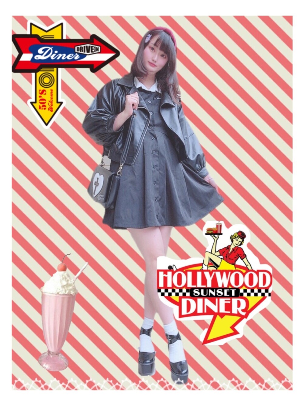 「ダイナー、ダイナーガール、秋コーデ、ヘルキャットパンクス、パンク」｜「HELL CAT PUNKSのアイテム（ワンピース、ブラック系）」を使った、mitu_kunさん（レディース・165cm）の秋コーディネートの1枚目の写真