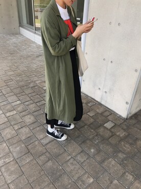 「学校」｜「アイテム（チェスターコート）」を使った、mさん（レディース・159cm）の春コーディネート