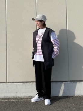 「Tシャツ/カットソー」｜「アイテム（財布/小物）」を使った、古川　雪絵さん（レディース・152cm）の冬コーディネート