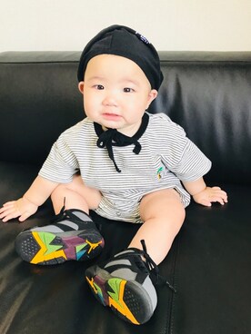 「アイテム（ロンパース、ブラック系）」を使った、hibihakuさん（キッズ・100cm）の夏コーディネート