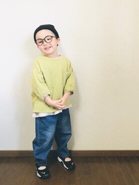 「ピスタチオ」｜「アイテム（ニットキャップ/ビーニー）」を使った、hibihakuさん（キッズ・100cm）の春コーディネート