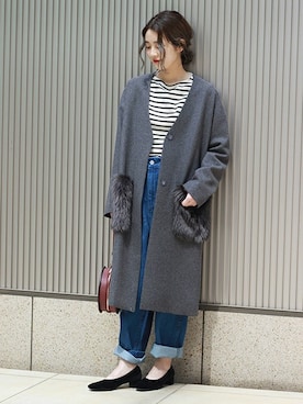 「SAINT JAMES（セントジェームス）のアイテム（トップス）」を使った、asanoさん（レディース・158cm）の秋コーディネート