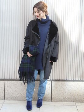 「TWEED MILL（ツイードミル）のアイテム（ストール/ショール）」を使った、asanoさん（レディース・158cm）の秋コーディネート