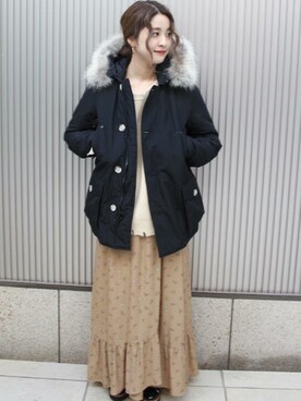 「WOOLRICH（ウールリッチ）のアイテム（ダウンジャケット/コート）」を使った、asanoさん（レディース・158cm）の冬コーディネート