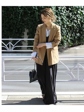 「アイテム（テーラードジャケット、イエロー系）」を使った、asanoさん（レディース・158cm）の冬コーディネート