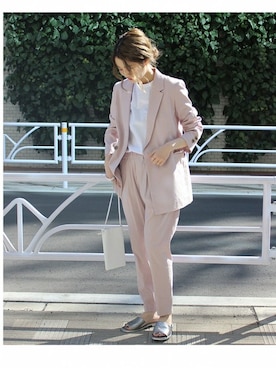 「アイテム（テーラードジャケット、ピンク系）」を使った、asanoさん（レディース・158cm）の冬コーディネート