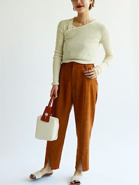 「アイテム（パンツ、イエロー系）」を使った、asanoさん（レディース・158cm）の春コーディネート