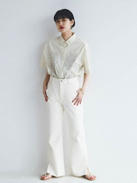 「アイテム（サンダル、ゴールド系）」を使った、asanoさん（レディース・158cm）の夏コーディネート